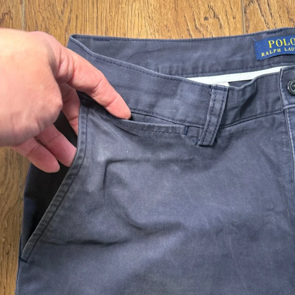 Polo Ralph Lauren Mens Navy Blue Cotton Chino Shorts‎ Size 33 Flat Front Classic